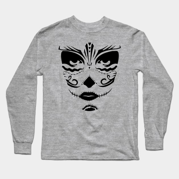 Sugar Skull Woman Face Long Sleeve T-Shirt by BlackPawCanvas